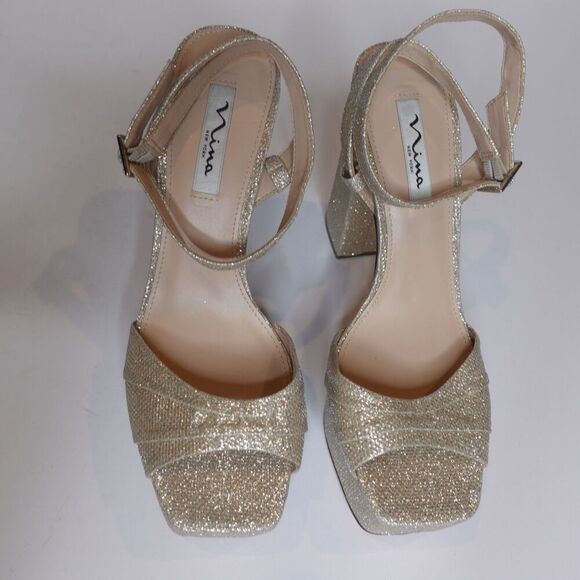 NINA Dorcas Platform Sandals Heels Sparkle Gold Womens Size 10 New - Picture 1 of 8